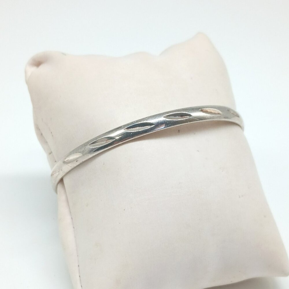 Monet Vintage Etched Bangle Bracelet 7.75" Women's Silver Tone Textured